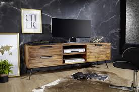 Wohnling Lowboard 160 Cm Wl5 584 Aus Sheesham Massivholz Und Mattschwarzem Metall Massivholztisch Mobel Braun Wohn Mobel