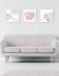 Abstract blush pink grey painting canvas wall art print. Set Of Three Canvases Blush Heart Trio Silver Wall Art Contemporary Art Uk