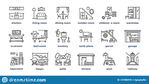 home rooms line icons. living room