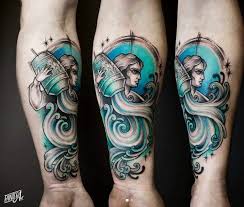 The aquarius sign symbolizes the water bearer so blue and green colors have been used very artistically. 17 Aquarius Tattoo Ideas For The Free Spirit Of The Zodiac Let S Eat Cake