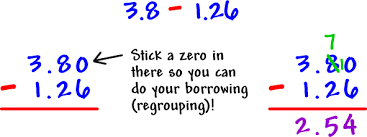 Then place the decimal in the answer under the decimal points in the given numbers. Decimals Cool Math Pre Algebra Help Lessons How To Subtract Decimals Subtraction