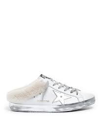 Golden Goose Baskets Superstar Sabot Mouton Cuir Argente Blanc En 2020 Basket Superstar Cuir Sabots En Cuir