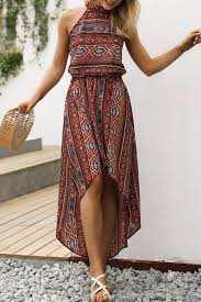 Halter Asymmetric Hem Bohemian Sleeveless Maxi Dresses Trendy Dresses Summer Bohemian Summer Dresses Fashion