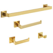 Chrome with satin nickel highlights materials: Sayayo 4 Pieces Bathroom Hardware Sets Single Towel Rail Toilet Paper Holder Towel Holder Robe Hook Stainless Steel Golden Finished Eg7888 G4 Buy Online In Aruba At Aruba Desertcart Com Productid