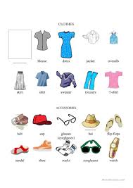 Clothing And Accessories Chart Illustrated English Esl