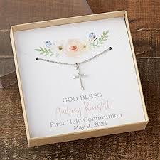 Precious white wooden box with inside a delicious rosary in glass pearls and the holy communion sterling silver medal. First Communion Gifts Communion Presents Personalization Mall
