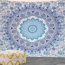 Light Blue Green Floral Boho Tapestry Hippie Wall Tapestry Shri Mandala
