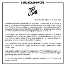 Quienes hayan adquirido sus boletos para pal norte 2020, serán validos para pal norte 2021.<br><br> te dejamos la página oficial de pal norte para mayor información. Etic S Live Comunicadooficial Tecate Pal Norte Facebook