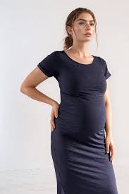 Smart Navy Maternity Work Dress | Luxury Style for Pregnancy | CARI