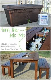 Remodelaholic Build A Patio Table With Built In Ice Boxes Diy Patio Table Diy Outdoor Table Outdoor Table Plans