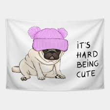Elegant gifts or a treat for yourself. Funny Pug Puppy Dog Sitting Down With Pink Knitted Hat And Text Its Hard Being Cute Pug Dog Tapestry Teepublic