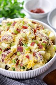 Potato Salad With Bacon And Egg Veronika S Kitchen Recipe Bacon Potato Salad Potato Salad Potatoes