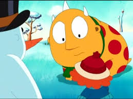 The ferocious beast is anything but ferocious, though he is large, with red spots. Maggie And The Ferocious Beast 1998