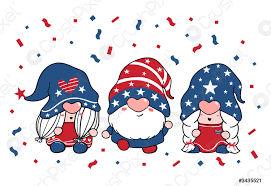 Perfecto para invitaciones, pegatinas de planificador, imprimibles de fiesta y bordados. Lindo Tres Trio Gnomo Dia De Independencia 4 De Vector De Stock Crushpixel