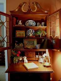 10 thoughts on the perfect desk set: Antique Secretary Desk Staffordshire Dogs The Glam Pad