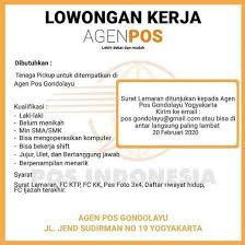 Lowongan kerja terbaru maret 2021 | lowongan kerja maret 2021 lulusan sma smk: Lowongan Kerja Tenaga Pickup Di Agen Pos Gondolayu Atmago