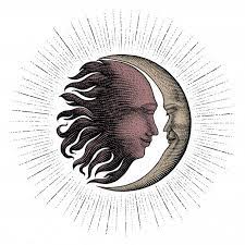 太陽と月の手描きの顔のタトゥーのヴィンテージの彫刻お金ライン詳細スタイルを描画 太陽イラスト 手のスケッチ 描画