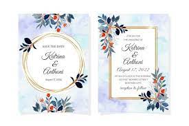 Wedding Invitation Card With Watercolor Blue Leaves Floral Wedding Invitation Card Elegant Wedding Invitation Card Wedding Invitation Cards