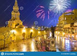 Fireworks Over The Old City Of Cartagena, Colombia Stock Photo ...
