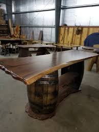 Live Edge Whiskey Barrel Bar Sold Etsy Whiskey Barrel Furniture Barrel Bar Whiskey Barrel Bar