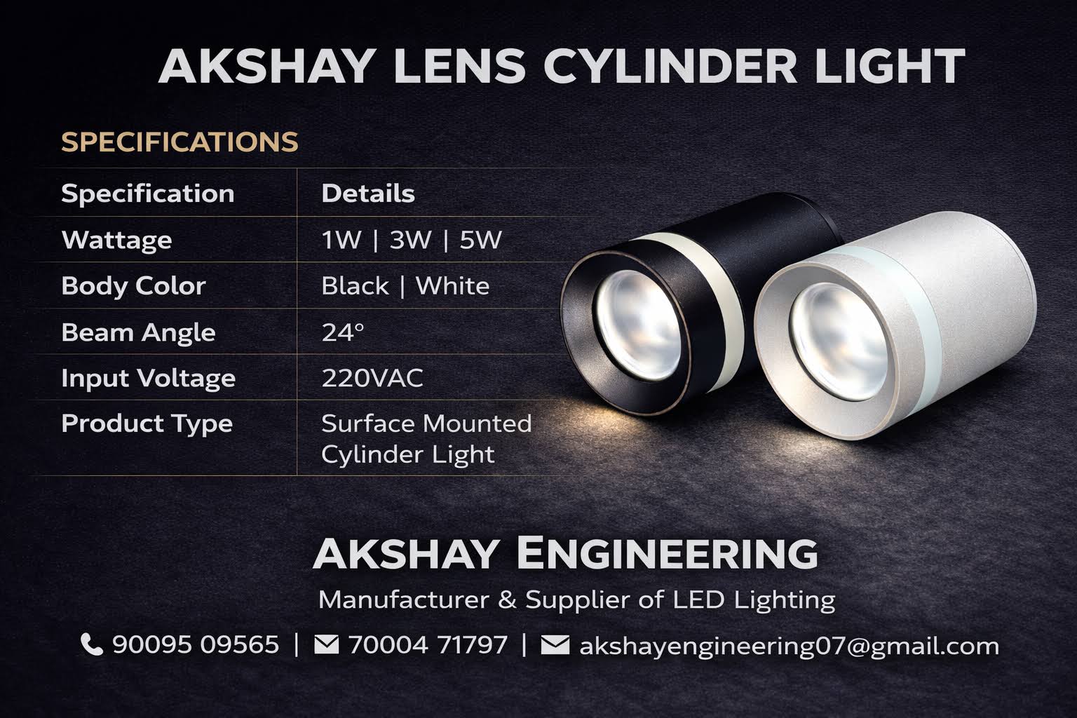 AKSHAY LED LENS CYLINDER LIGHT - SURFACE Cylinder Light product image