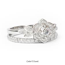 Diamond Flower Unique Engagement Ring Set Wedding Rings Set Etsy Unique Engagement Rings Unique Diamond Engagement Rings Wedding Ring Sets