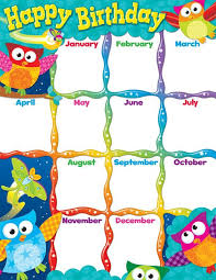 Birthday Chart For Classroom Free Trend Enterprises Happy Birthday Owl Stars Learning Chart Birthday Charts Birthday Chart Classroom Classroom Birthday