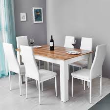 Chelsea lane baxter 5 piece dining set. Wooden Dining Table Set W 6 Faux Leather Chairs Seat Kitchen Furniture Oak White 711639638617 Ebay
