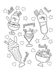 Because something magical happens when ice cream and sauce and fruit and crunchy stuff come together. Printable Ice Cream Sundaes Coloring Page