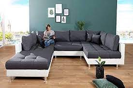 Invicta Interior Modernes Xxl Ecksofa Kent 305 Cm Weiss Anthrazit Federkern Inkl Hocker Und Kissen Couch Sofa Wohnlandschaft U Sofa Schlafsofa Amazon De K Sofa