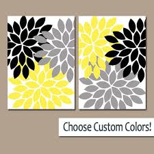 Yellow Black Gray Wall Art Canvas Or Prints Bathroom Artwork Bedroom Pictures Nursery Decor Floral Yellow Wall Art Canvases Yellow Wall Art Pink Grey Wall Art