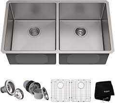 Undermount stainless steel kitchen sinks double bowl. Kraus Standard Pro 33 Inch 16 Gauge Undermount 50 50 Double Bowl Stainless Steel Kitchen Sink Khu102 33 Amazon Com