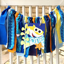 Baby Shark Cloth High Chair Banner Baby Shark Banner Baby Shark First Birthday Baby Shark Smash Cake With Images High Chair Banner Shark Decor Baby Shark