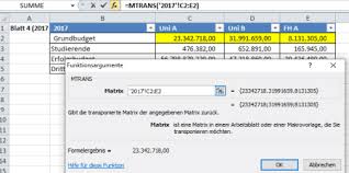 Die erste zeile der transponierten matrix entspricht der ersten spalte der ausgangsmatrix. Andreas Unkelbach Blog Gleichzeitiges Transponieren Und Verknupfen Von Inhalten In Excel Per Formel Mtrans Am Beispiel Leistungsmengen Und Leistungsabgeltung Aus Haushaltsplanen Im Vergleich Excel Berichtswesen