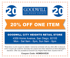 20% off for seniors every wednesday. City Heights Store Coupon Goodwill Industries Of San Diego County