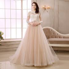 Champagne Colored Dresses For A Wedding Champagne Color Dress Long Train Wedding Dress Simple Long Sleeve Dress