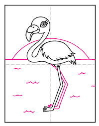 Draw two curved lines extending diagonally from the head, and allow them to curve steeply downward before meeting in a gentle point. How To Draw A Flamingo Art Projects For Kids