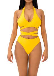Women S Sleeveless Yellow Wrap Bikini Top Multi Way Tie Yellow Bikini Top Sleeveless Two Piece Yellow Swimsuit De Yellow Bikini Top Yellow Bikini Bikini Tops