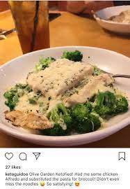 Keto At Olive Garden Chicken Alfredo Sub Broccoli For Noodles Fast Healthy Meals Keto Fast Food Keto Recipes Dinner