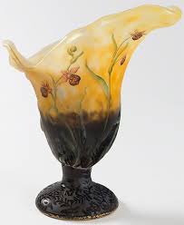 A French Art Nouveau Enameled And Etched Fleurs Et Abeilles Glass Vase By Daum This Vase Is Features A Shape Wh Glass Sculpture Glass Collection Art Nouveau