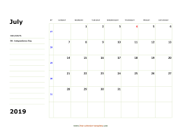 I am so disappointed in this coloring calendar! Printable July 2019 Calendar Box And Lines For Notes Free Calendar Template Com