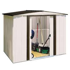Maybe you would like to learn more about one of these? Arrow Newport 8 Ft W X 6 Ft D 2 Tone Eggshell And Coffee Galvanized Metal Shed With Sliding Lockable Doors Np8667 The Home Depot