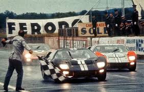 1966 Le Mans Gt 40 Crossing The Finish Line Ford Gt40 Le Mans Ford Racing