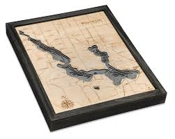 Walloon Lake Michigan Wood Carved Topographic Depth Chart Map