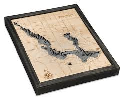 walloon lake michigan wood carved topographic depth chart map