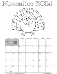 Printable November 2014 Calendars Holiday Favorites Coloring Calendar Coloring For Kids Free Kids