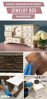 Using Behr Chalk Decorative Paint Jewelry Box Makeover Colorfully Behr Jewelry Box Makeover Painted Jewelry Boxes Wood Jewerly Box