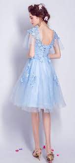 98 99 Elegant Blue Knee Length Tulle Homecoming Dress Flowy A Line V Neck With Flowers Tj037 99 Gemgrace Com Tulle Homecoming Dress Dresses Delicate Gown