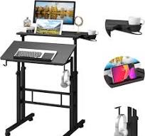Standing Desk Height Adjustable with 2 Splice Board,Cup Holder,for Home  Office, Black