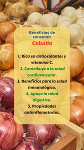 Las cebollas son geniales para tu salud! Son ricas en antioxidantes y  compuestos antiinflamatorios, promoviendo la salud del corazón y mejorando  la inmunidad. 🧅💚 #Cebolla #Salud #Bienestar